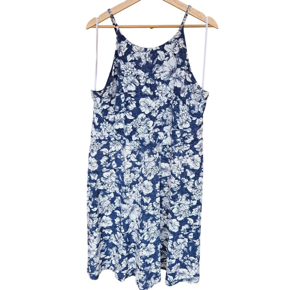 Fortune + Ivy 1X Navy Blue/White Floral Sleeveless Flowy Mini Dress [0119]
